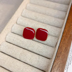 Silver Needle Drop Oil Square Earrings
