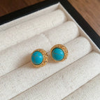 41#Silver Needle - Gold - 18K Real Gold Plated Zircon Round Artificial Stone Earrings