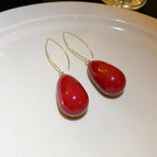 30# Ear Hook-Gold/1.3*1.1cm-Red Water Drop