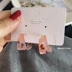 2546 Small Flower Square C Ring Pink 925 Silver Needle