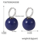 F1675-Steel Color Dark Blue Enamel Earrings
