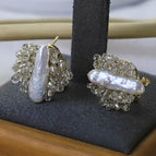 White Glass Natural Pearl Earrings