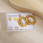 Oval Pearl Stud Earrings Set 1165