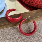 Burgundy Resin C Ring Earrings-3.5CM,ES21482-2