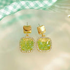 Gradient Green Square Stud Earrings