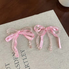 Pink Crystal Beaded Bow Stud Earrings