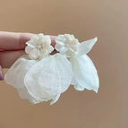 Forest Style White Gardenia Mesh Petal Earrings