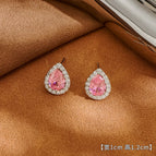 3#A Pair of Pink Shiny Zircon Stud Earrings (S925 Silver Needle)
