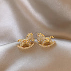 Gold Pony Rhinestone Earrings