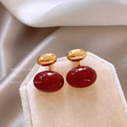Burgundy Glazed Bead Stud Earrings