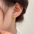 55#Bright gold pleated love earrings