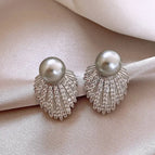 59# Pearl Tassel Earrings (Real Gold Plating)
