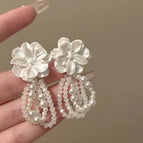 Super Fairy White Gardenia Tassel Beaded Earrings