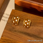 10 # Brown Polka Dot Oil Drop Earrings - Square Shape