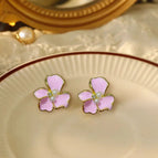 Cream pink flower earrings