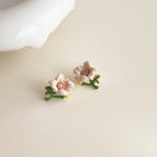 Cream Flowers Dripping Oil-Silver Needle