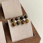 Four-Leaf Flower Tigereye-E0199 Silver Needle