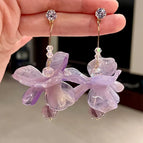 2505105 Purple Crystal Flower Earrings (S925 Silver Needle)