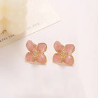 418-Four-Petal Flower Dripping Stud Earrings【Pink】