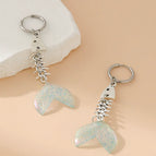 One Size / Light Blue / 2 PCs Stainless Steel Fishbone Earrings