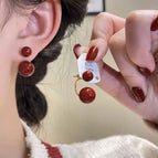 Two-Way Back-Mounted Red Bean Type A Ear Studs
