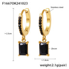 F1667-Gold Black Zircon Earrings