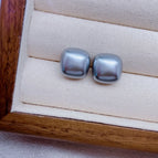 Gray Sugar Cube Pearl Stud Earrings