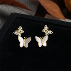 Double Butterfly Zircon Shell-Silver Needle