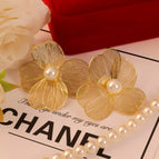 Gold Retro Flower Pearl Earrings 3.9*3.9CM