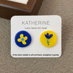 2270 Blue and Yellow Asymmetric Printed Silver Needle