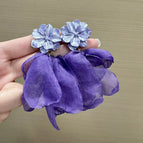 Exquisite Purple Gardenia Tassel Mesh Petal Earrings