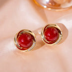 53# Circle Drop Oil Pearl Stud Earrings