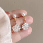 73-Pearl Pendant Flower Mosquito Coil Clip-On Earrings