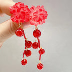Vintage Resin Flower Tassel Beaded Earrings
