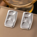 4 [Ag86] Rectangular Hammered Earrings Steel Color