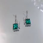 F2536 Green Crystal Square Stud Earrings