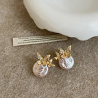 Round Pearl Butterfly Earrings