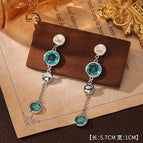 12#Blue Bubble Crystal Tassel Stud Earrings