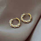 33# Golden Pearl Garland Ear Clip-E0199 Silver Needle