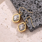16.5x14.5mm (Needle Thickness:0.8mm) / Champagne Rhinestone Square Earrings (Gold) / 1 Pair/Package