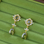 Water Drop Olive Green Long Stud Earrings