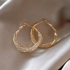 Golden Twisted Hollow Stud Earrings