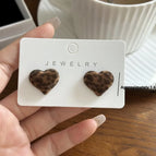 4576 Flocked Brown Leopard Print Heart Earrings