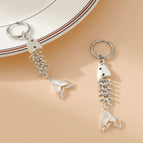 One Size / White / 2 PCs Stainless Steel Fishbone Earrings