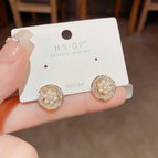 No. 53 Gold-Zircon Pearl and Hoop Ear Studs (Thick Real Gold Plating)