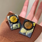2512175 Button Gold Lacquer Leather Earrings (S925 Silver Needle)
