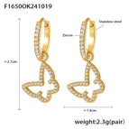 F1650-Golden Butterfly Earrings Studded with Zircon