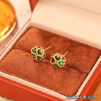 23#Four-leaf Clover Emerald Stud Earrings