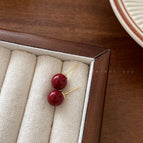 8mm Red Bean Stud Earrings