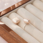 Cube Sugar Ear Studs-White Gold Color Apricot Beads- / 925 Silver